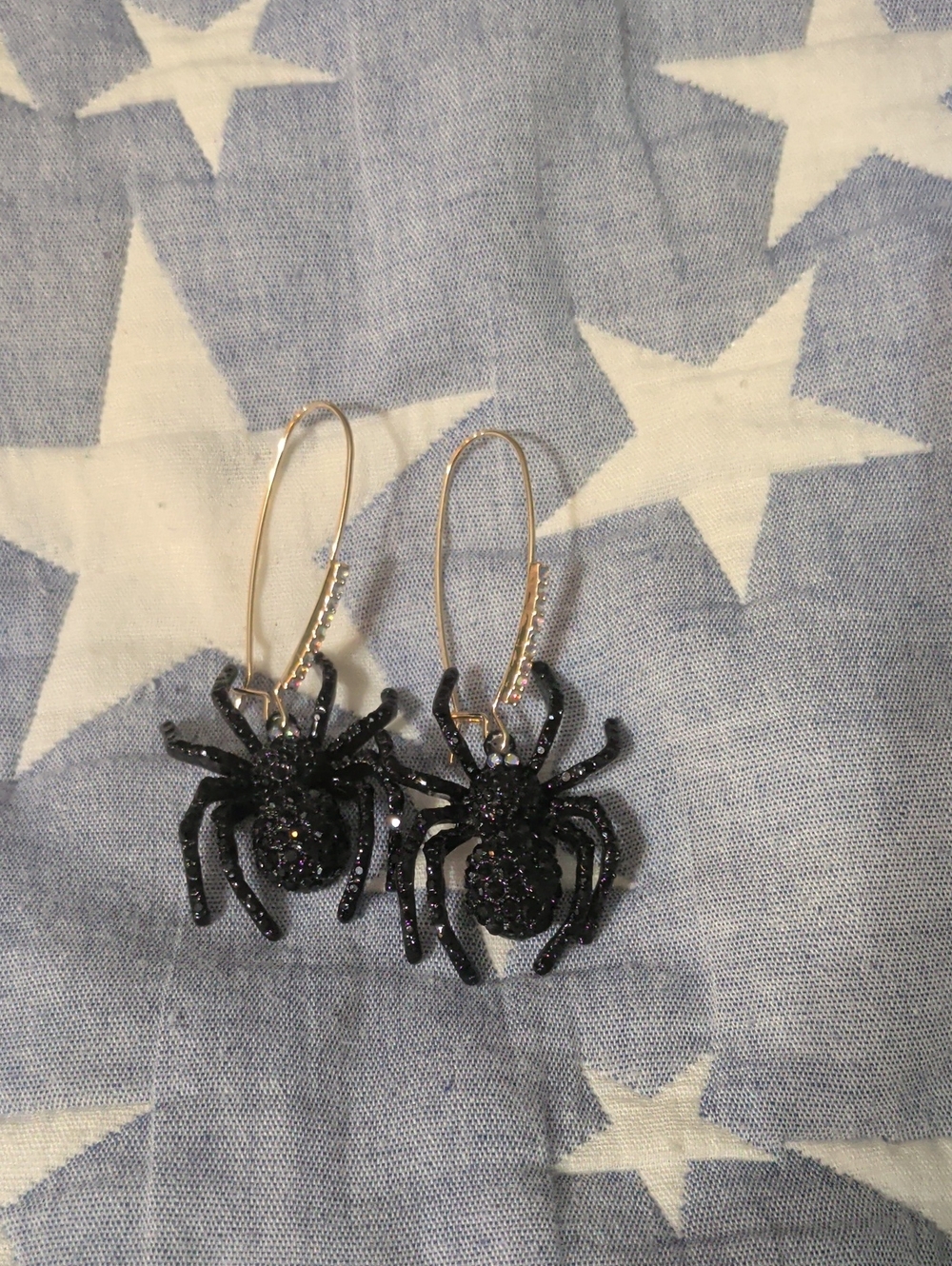Betsey Johnson Black Sparkle Spider Drop Earrings- NEW